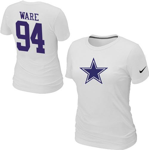 Nike Dallas Cowboys #94 DeMarcus Ware Name & Number Women's NFL T-Shirt - White